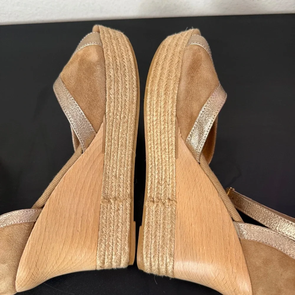 Kanna Spain Suede Leather Metallic Espadrille Wedge Sandals 38 US 8 Platform